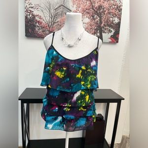 Nine West Women’s Top Blouse Ruffle Accents Floral Size 8  SPAGHETTI STRAPS